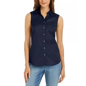 NWT Charter club navy blue sleeveless button up top. Size 18w. New with tags.
